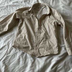 H&M Men's Beige Striped Button Down Shirt 5-6y